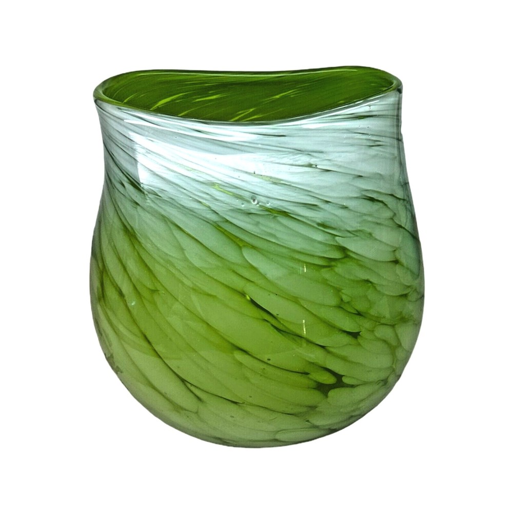 Vintage Max Studio Home Art Glass Lime Green Swirl Vase Bright Green 6.5"